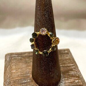 Gold-Plated Gemstone Eternity Ring – Black & Blush Crystal Accents